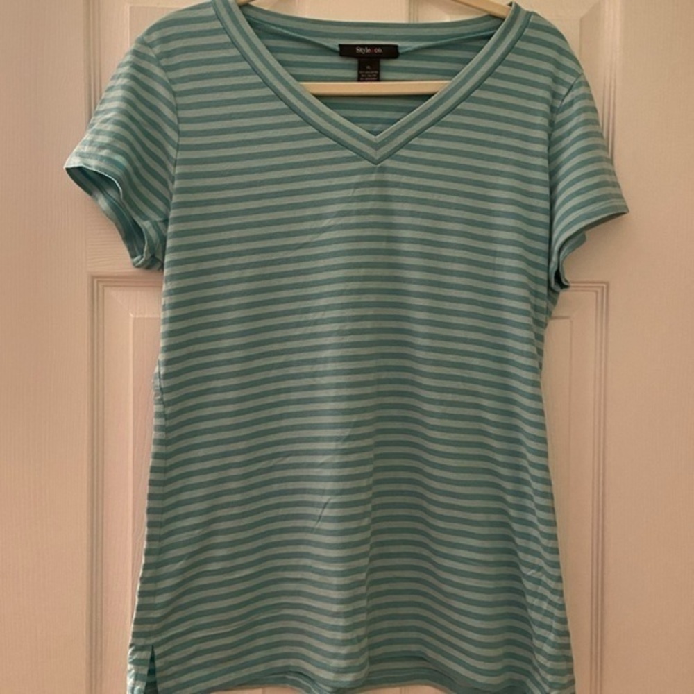 Aquamarine Striped V Neck Tee XL